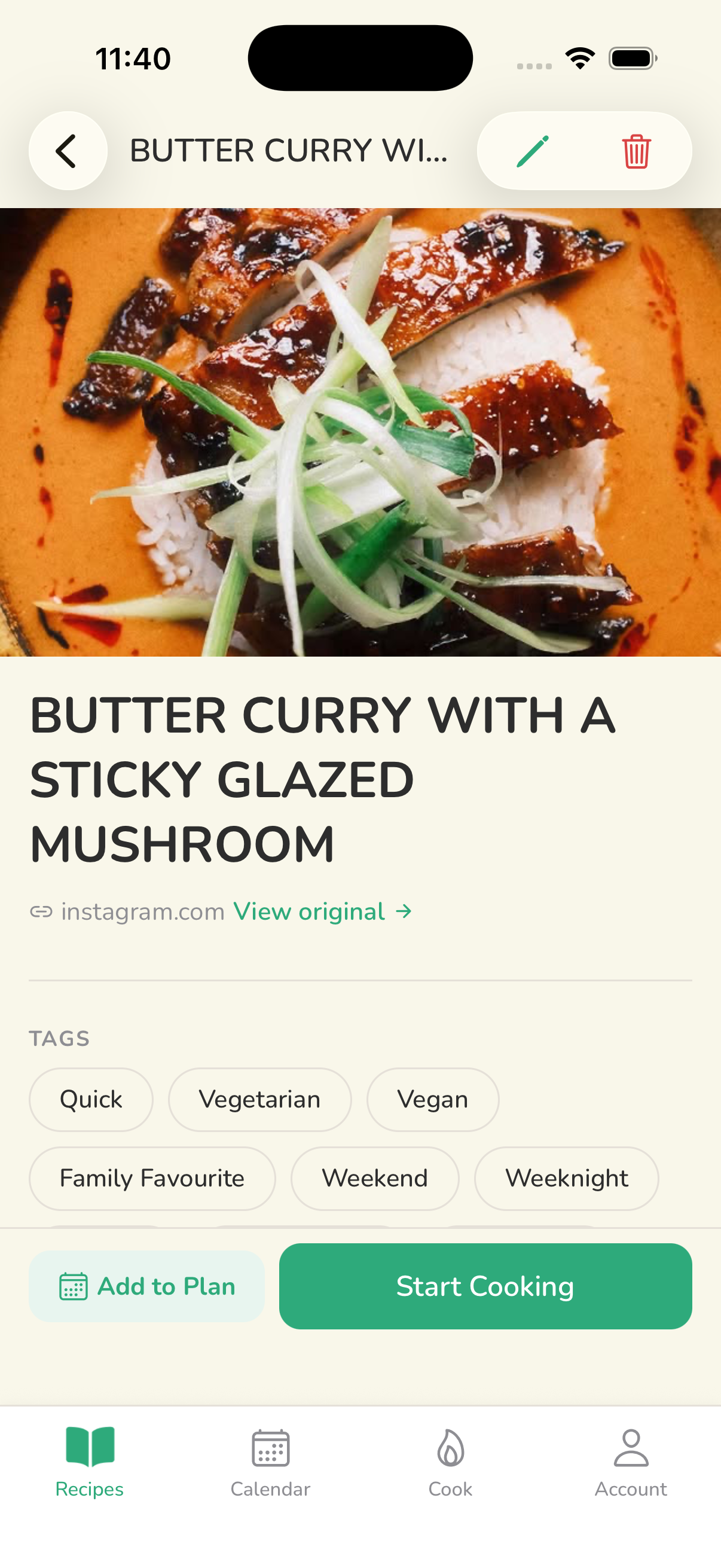 Suppd recipe detail screen